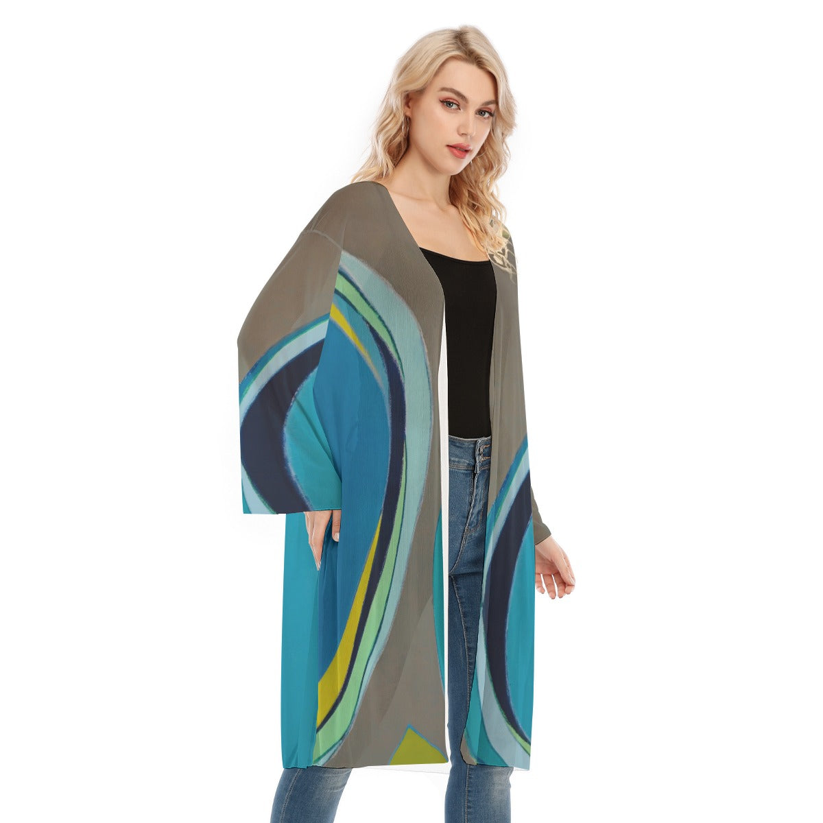 Long Sleeve Mesh Cardigan, Geo Blue