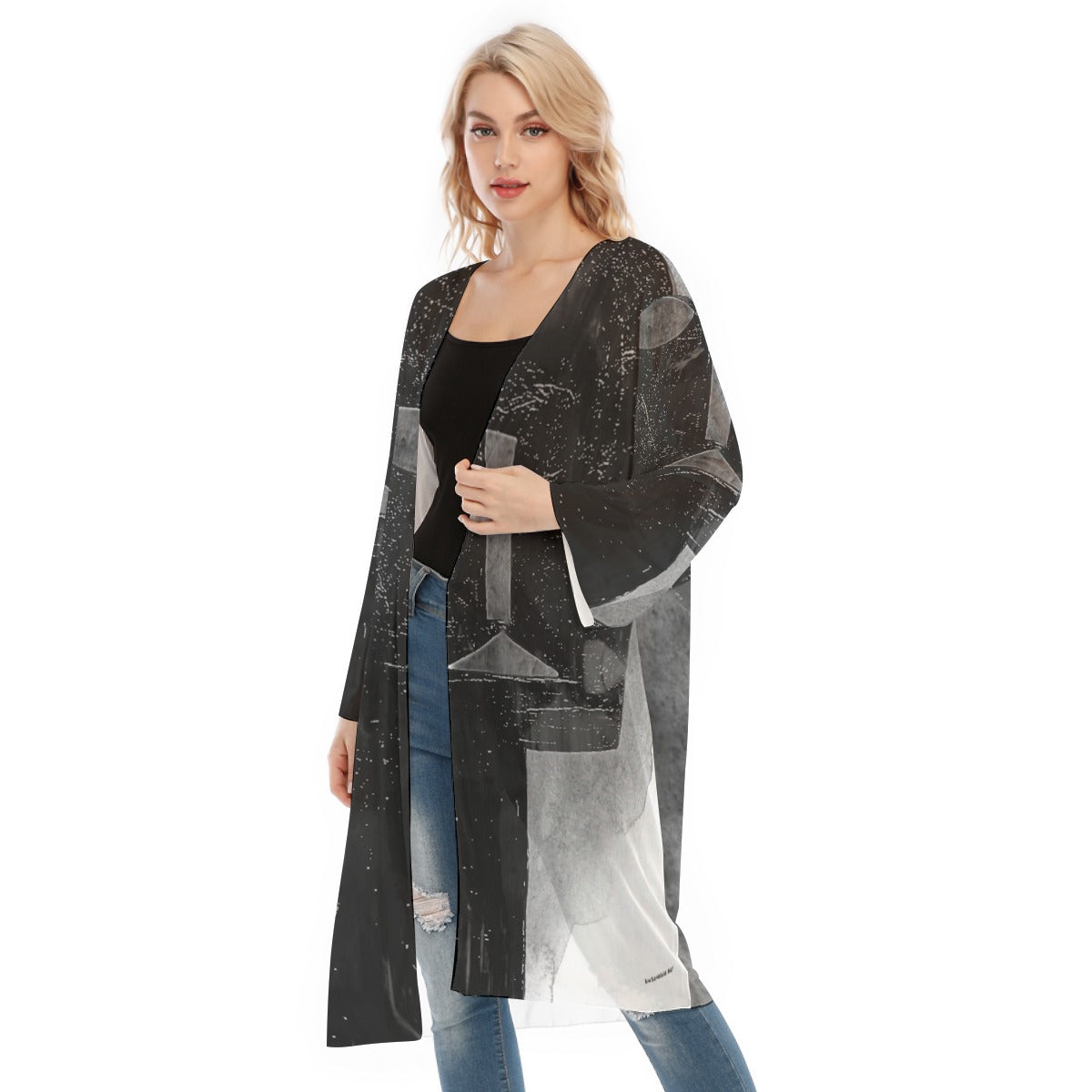 Long Sleeve Mesh Cardigan, Smoke Puzzled