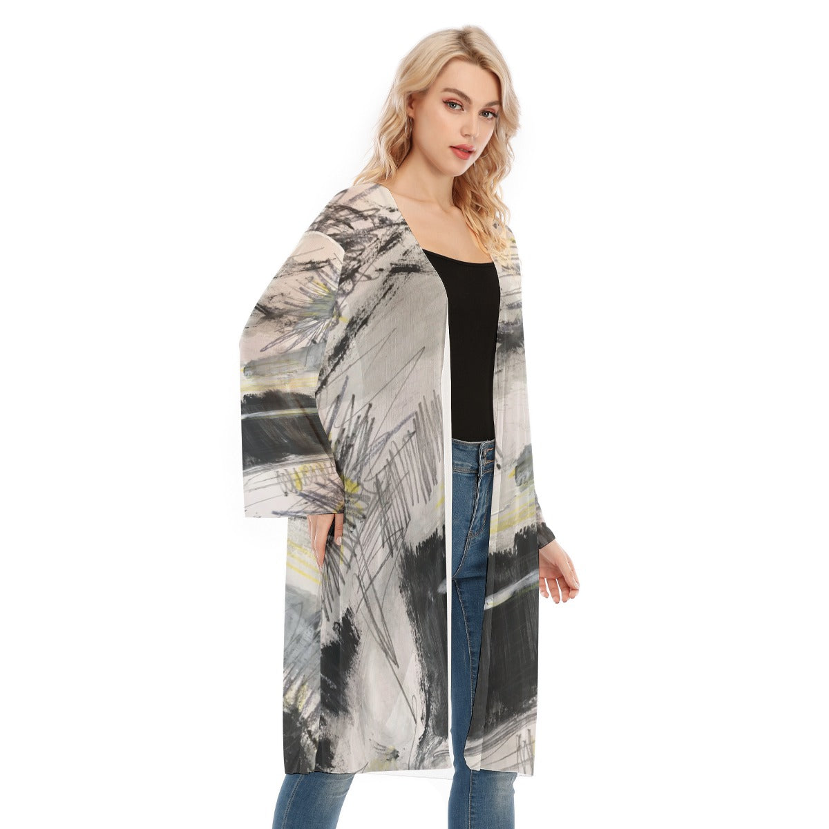 Long Sleeve Mesh Cardigan, Criss Cross