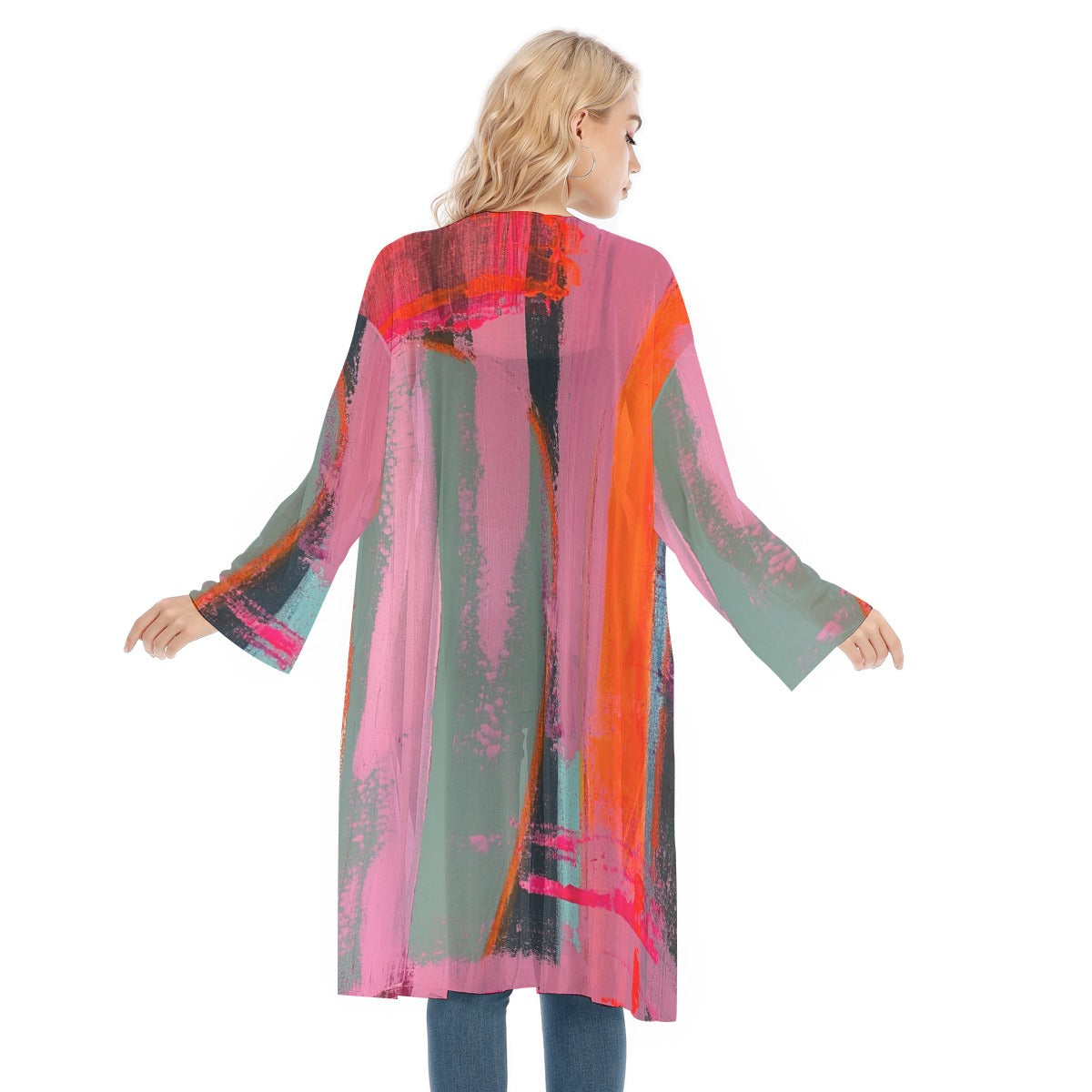 Long Sleeve Mesh Cardigan, Techno Pink