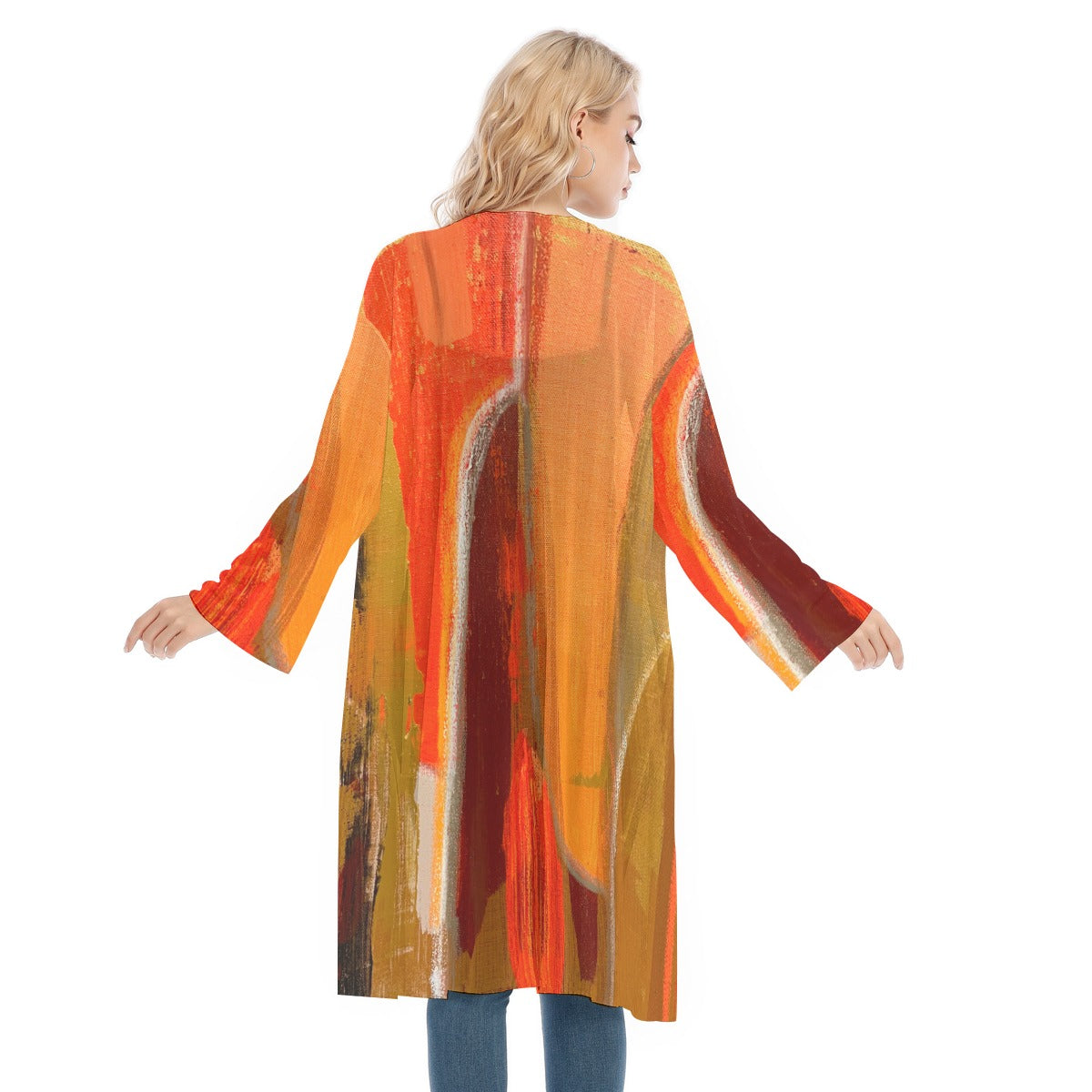 Long Sleeve Mesh Cardigan, Techno Orange