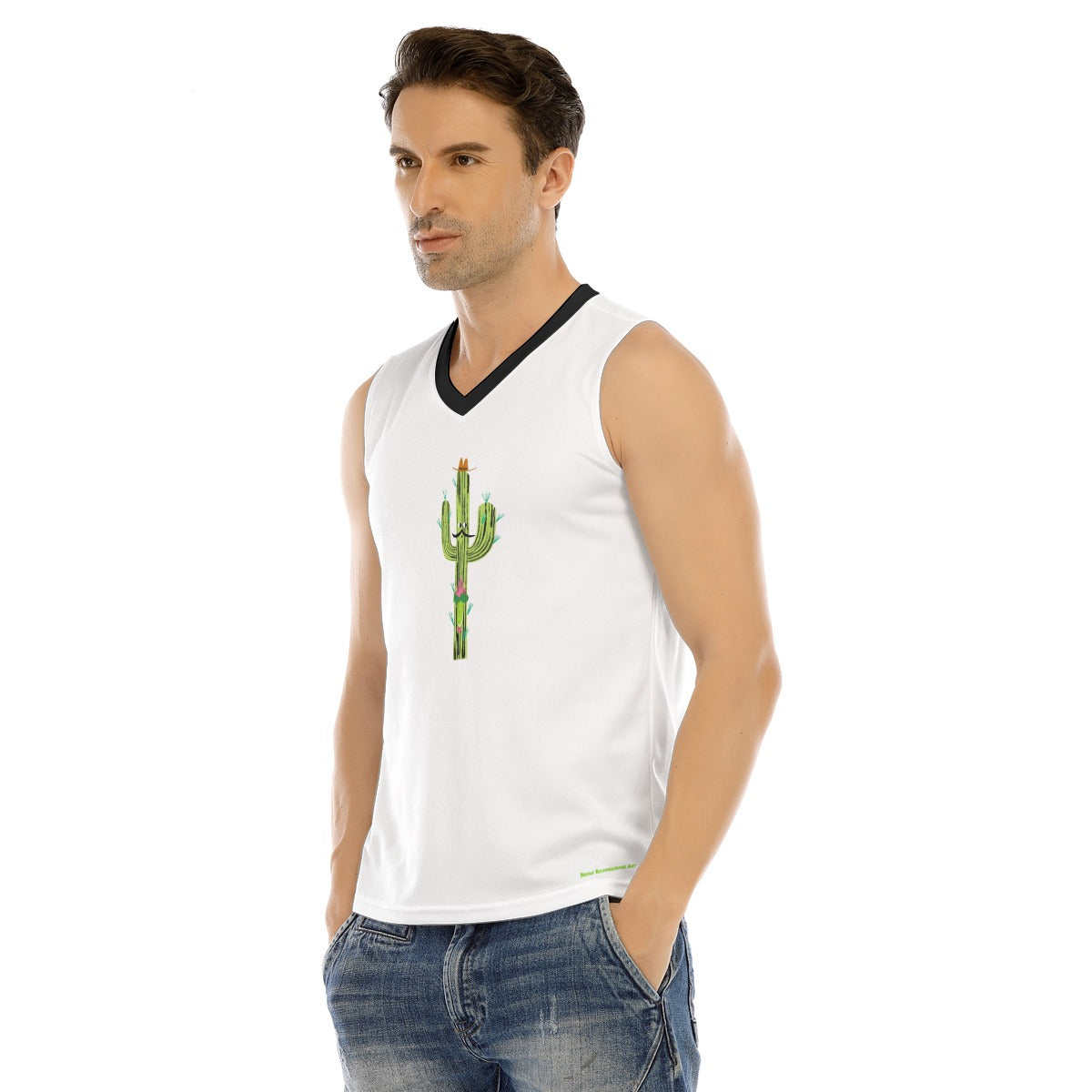 V-neck Tank Top, Cactus Middle, White