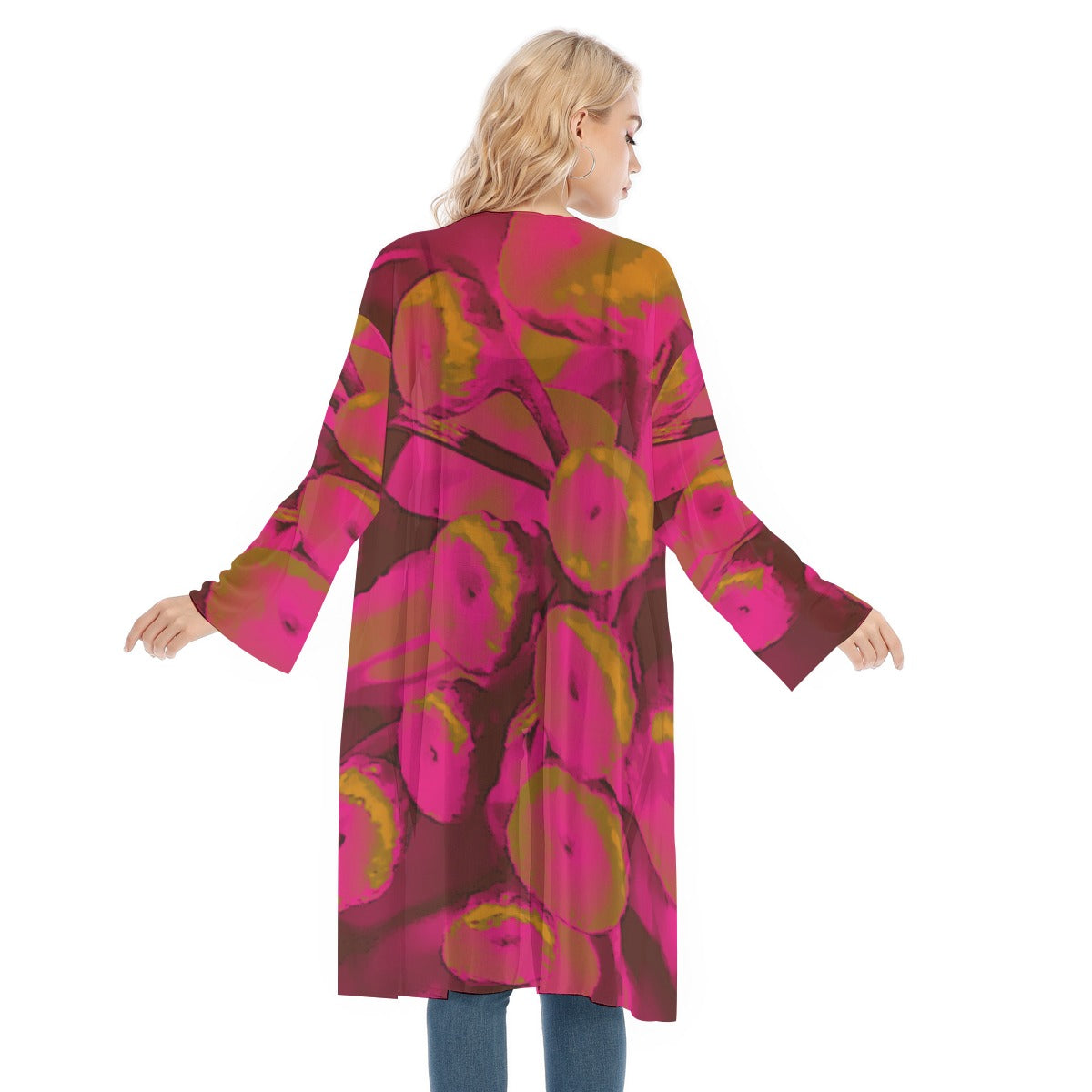 Long Sleeve Mesh Cardigan, Parisian Poppies