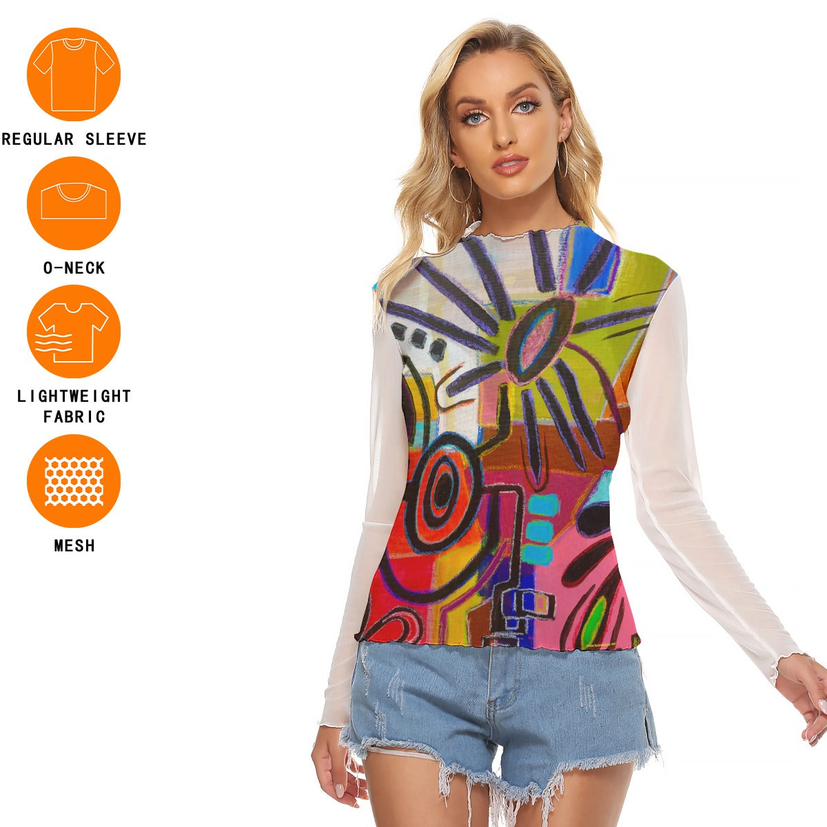 Mesh Long Sleeve Shirt, Pop Flowera