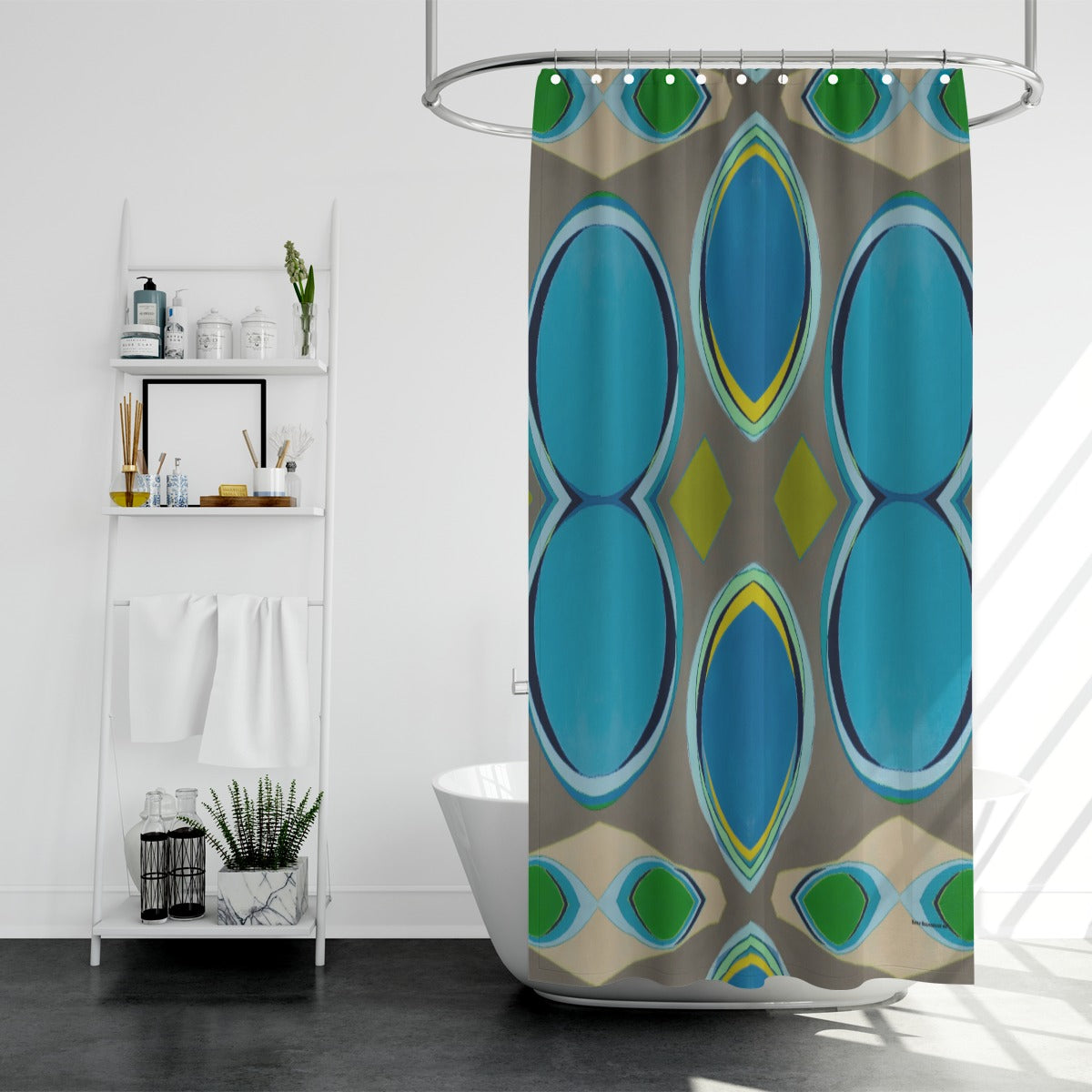 Shower curtain, Geo Blue