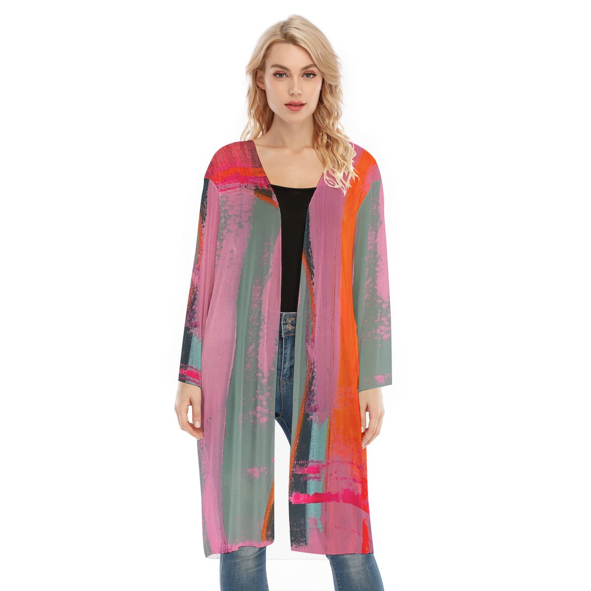 Long Sleeve Mesh Cardigan, Techno Pink
