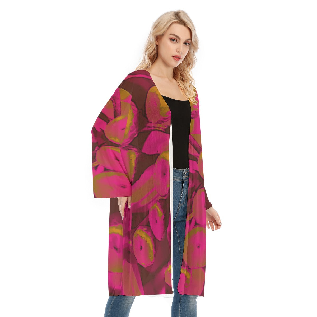 Long Sleeve Mesh Cardigan, Parisian Poppies