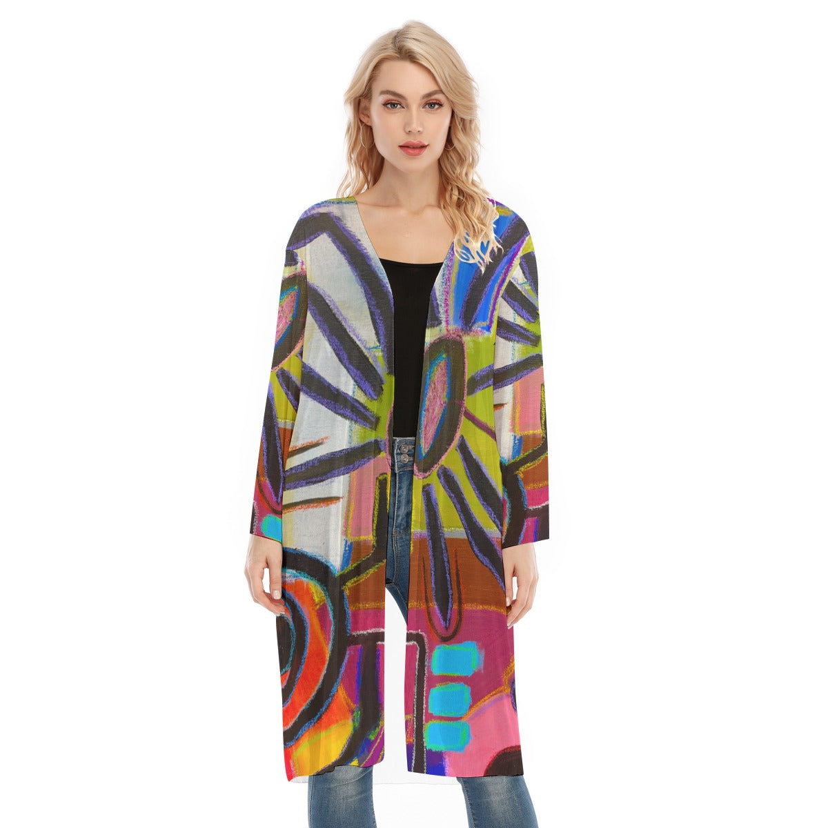 Long Sleeve Mesh Cardigan, Pop Flowera