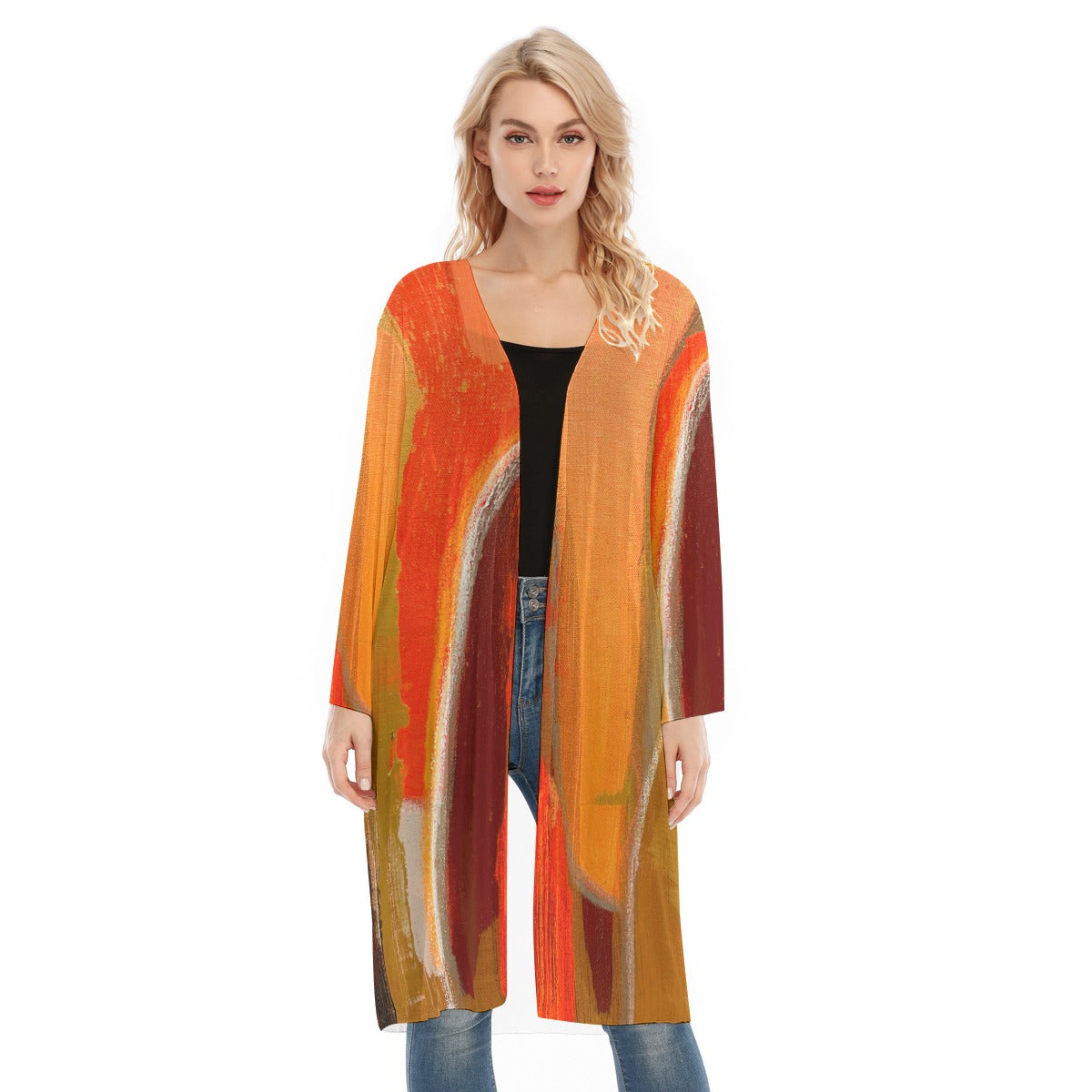 Long Sleeve Mesh Cardigan, Techno Orange