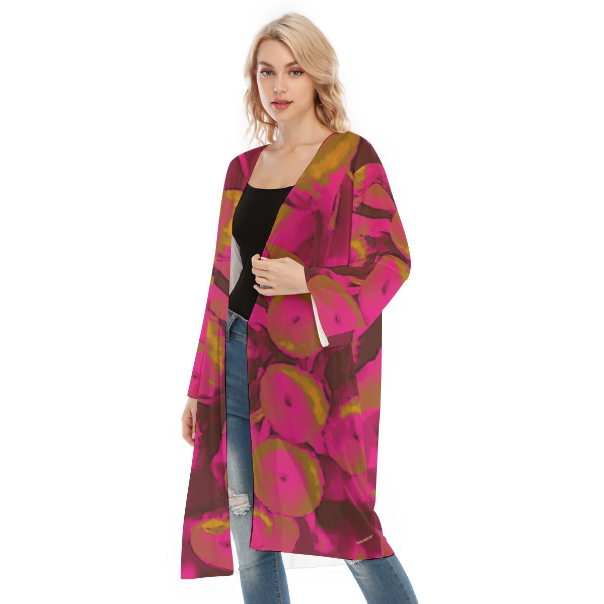 Long Sleeve Mesh Cardigan, Parisian Poppies