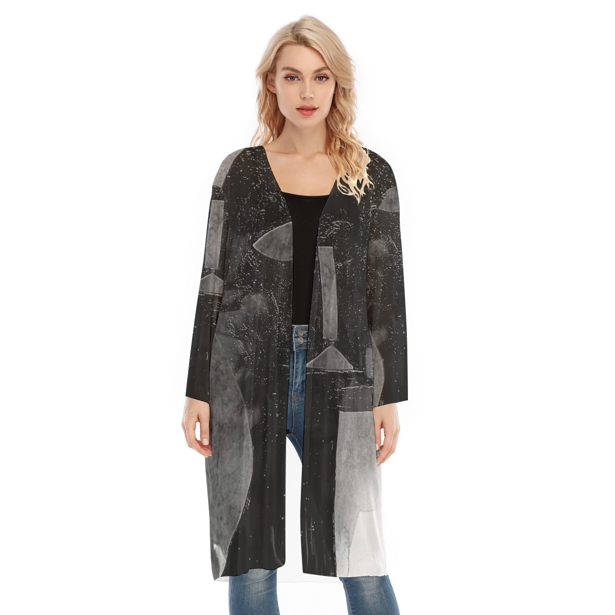 Long Sleeve Mesh Cardigan, Smoke Puzzled