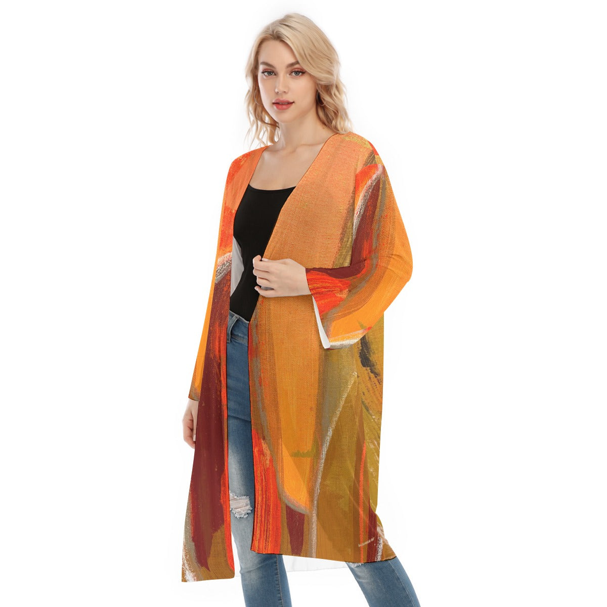 Long Sleeve Mesh Cardigan, Techno Orange