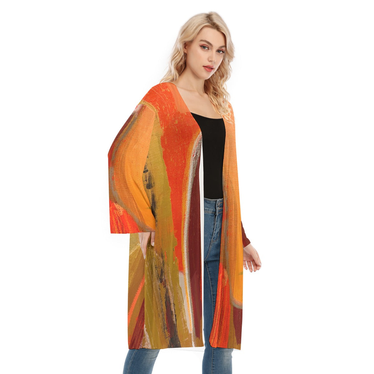 Long Sleeve Mesh Cardigan, Techno Orange