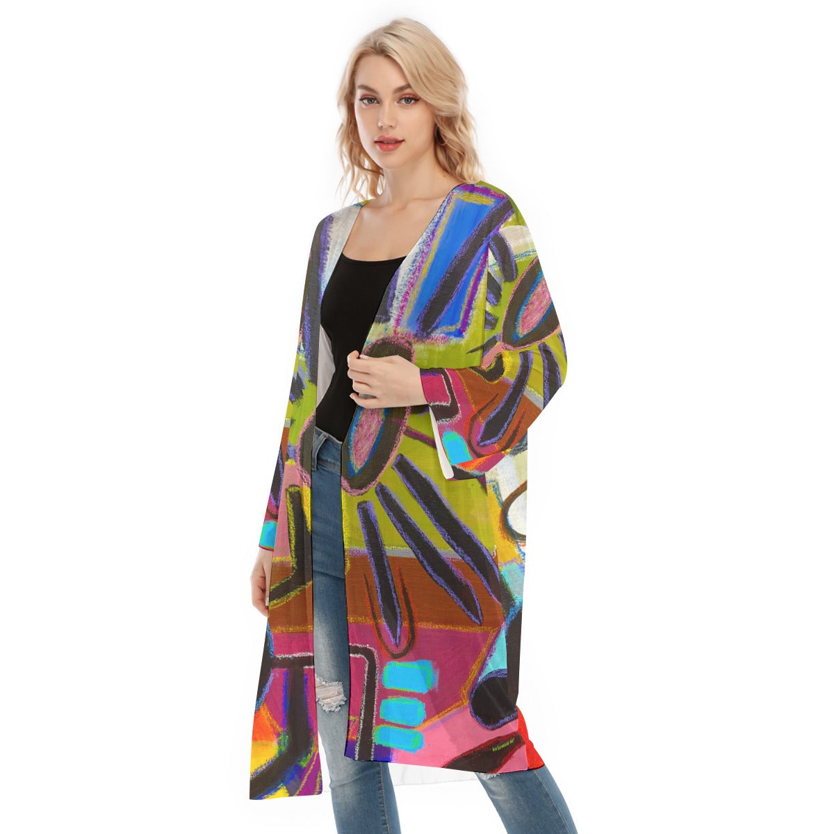 Long Sleeve Mesh Cardigan, Pop Flowera