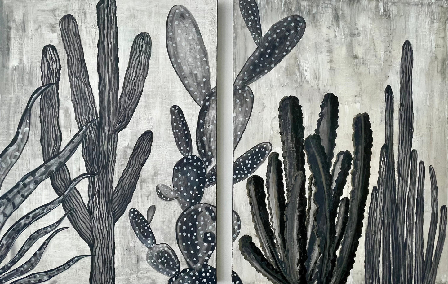Grey Study Cactus Painting, Diptique