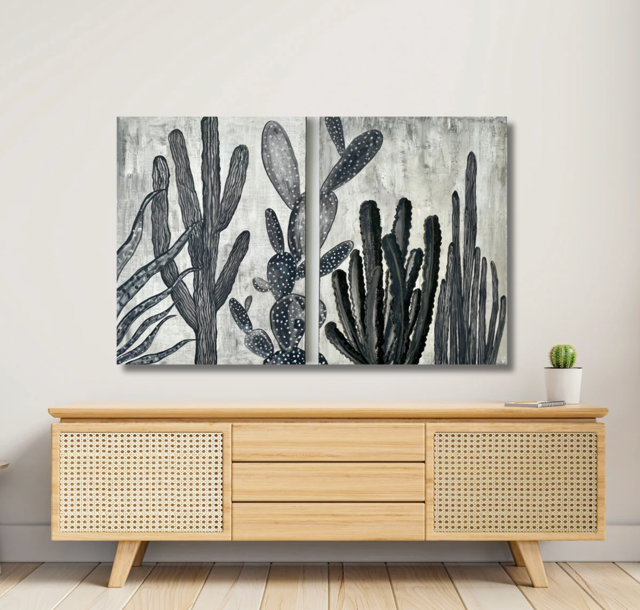 Grey Study Cactus Painting, Diptique
