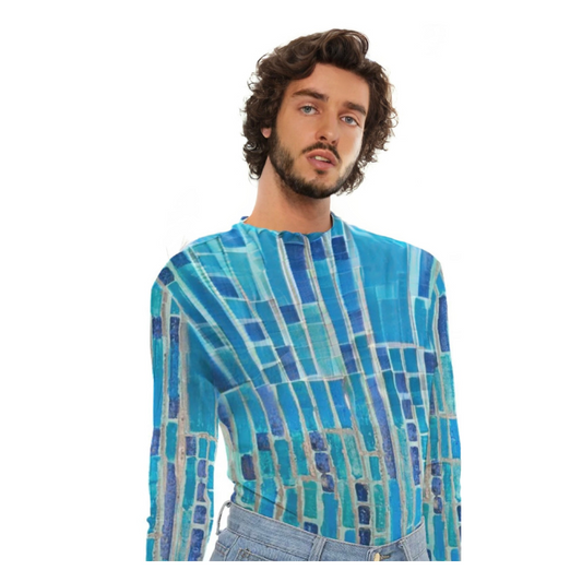 Mesh Long Sleeve Shirt, Blue Mosaic