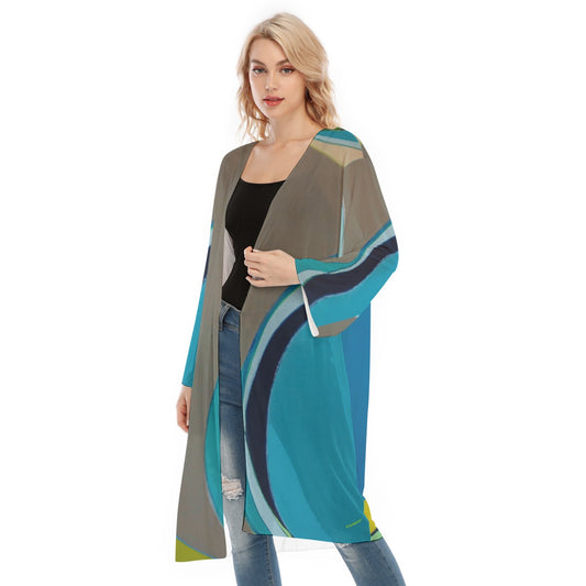 Long Sleeve Mesh Cardigan, Geo Blue