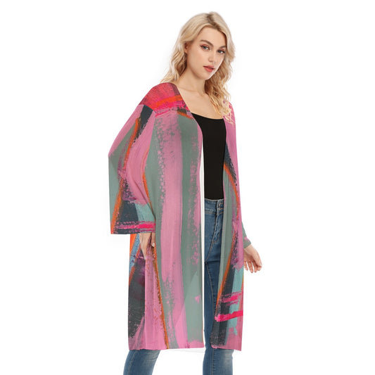 Long Sleeve Mesh Cardigan, Techno Pink