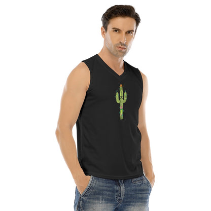 V-neck Tank Top, Cactus Middle-Black