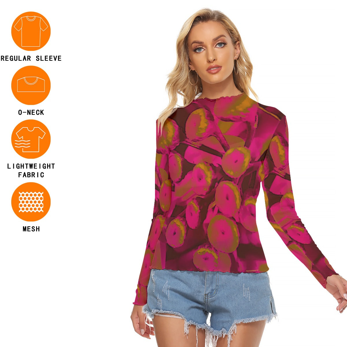 Mesh Long Sleeve Shirt, Parisian Poppies