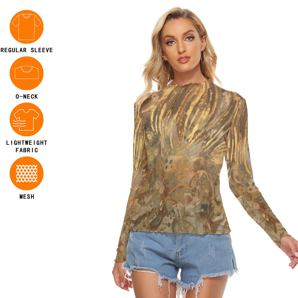 Mesh Long Sleeve Shirt, Golden Reverie