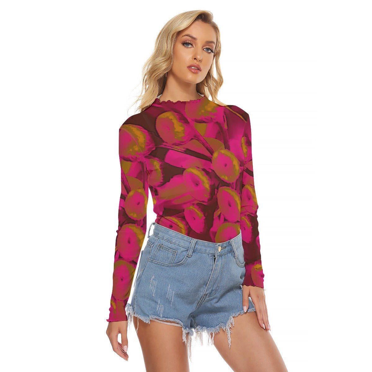 Mesh Long Sleeve Shirt, Parisian Poppies