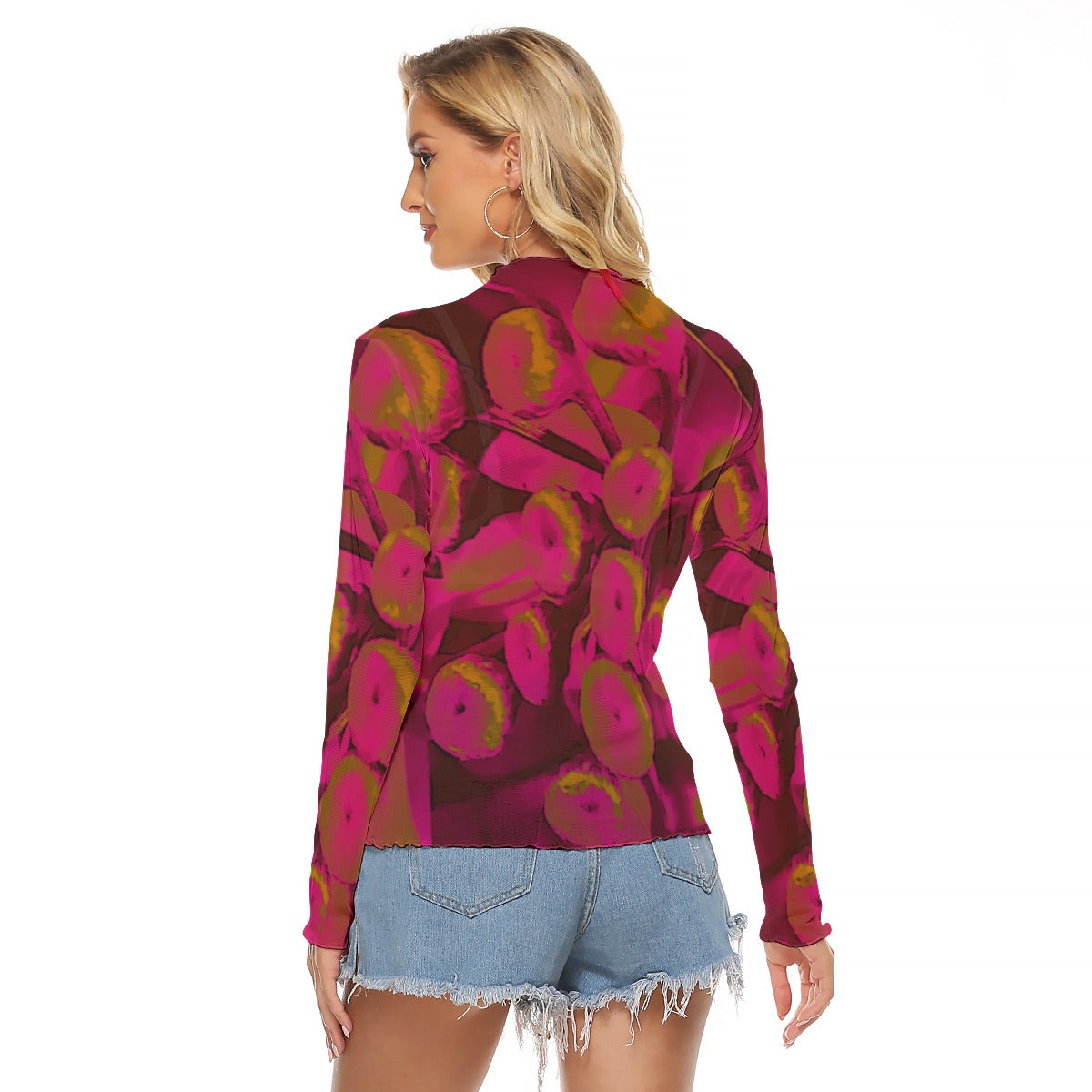 Mesh Long Sleeve Shirt, Parisian Poppies