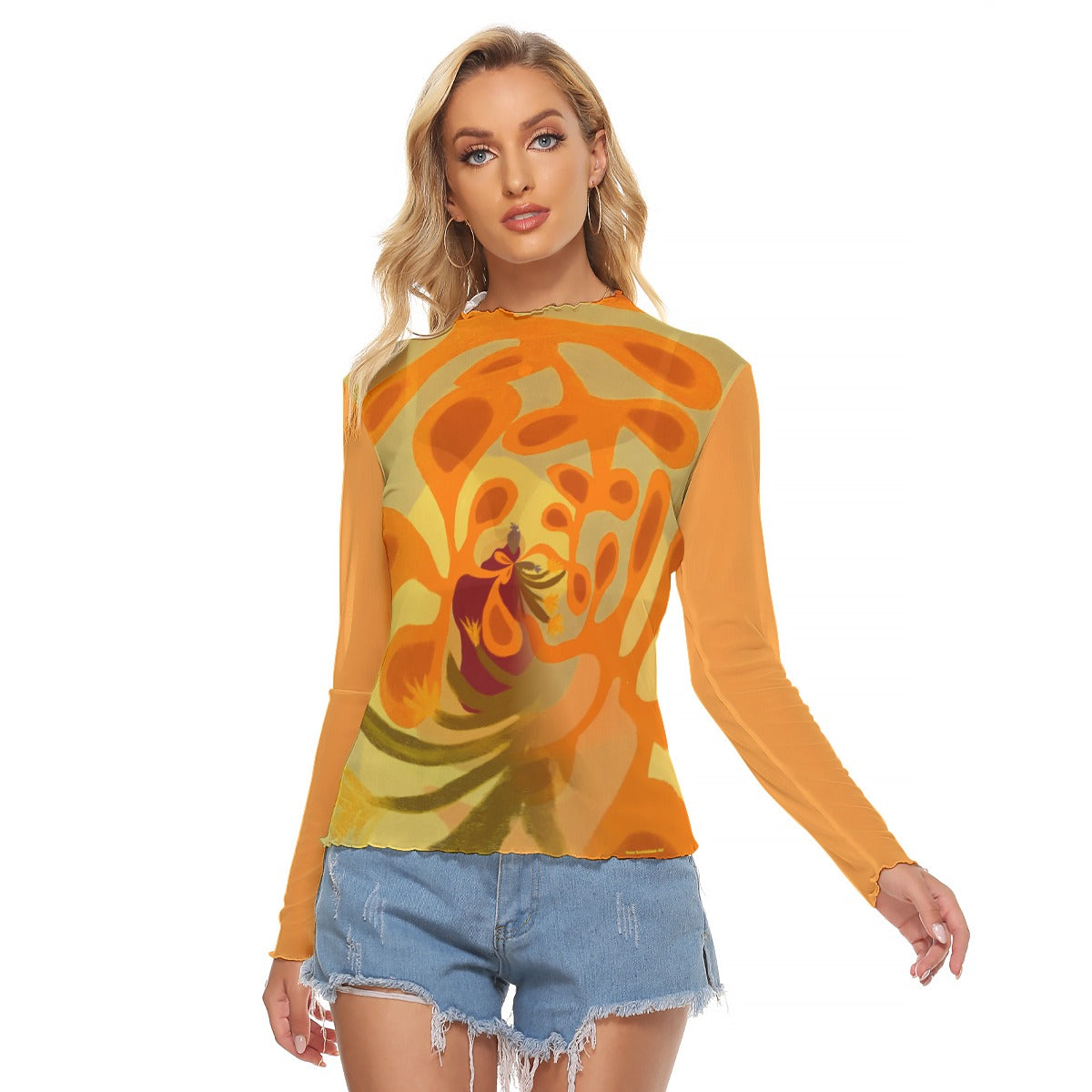 Mesh Long Sleeve Shirt, Mod Flowers