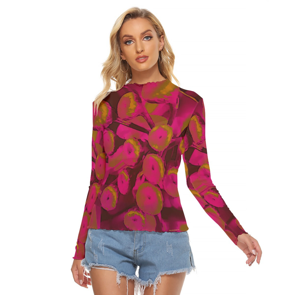 Mesh Long Sleeve Shirt, Parisian Poppies