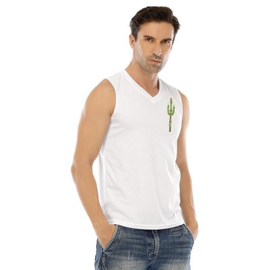 V-neck Tank Top, Cactus Side-White