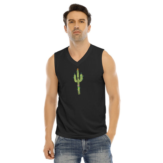 V-neck Tank Top, Cactus Middle-Black