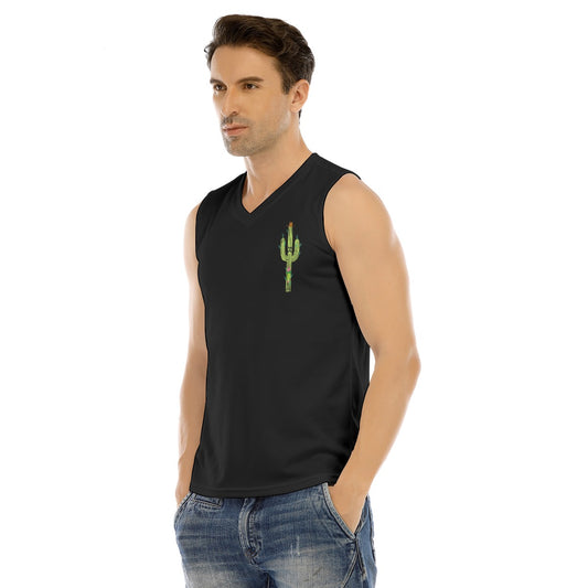 V-neck Tank Top, Cactus Side-Black