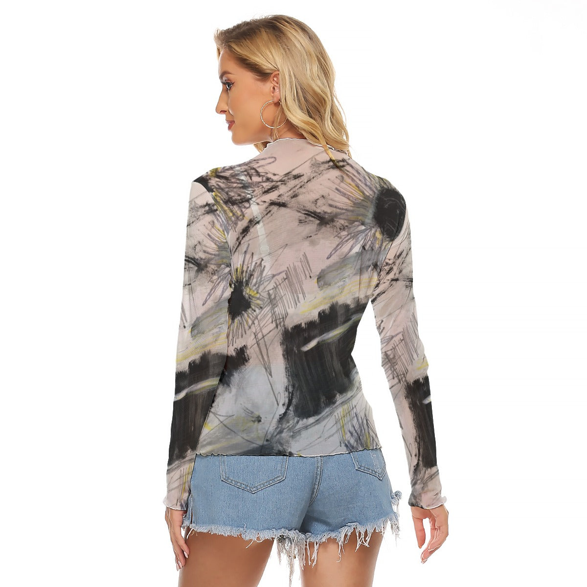 Mesh Long Sleeve Shirt, Zig Zag