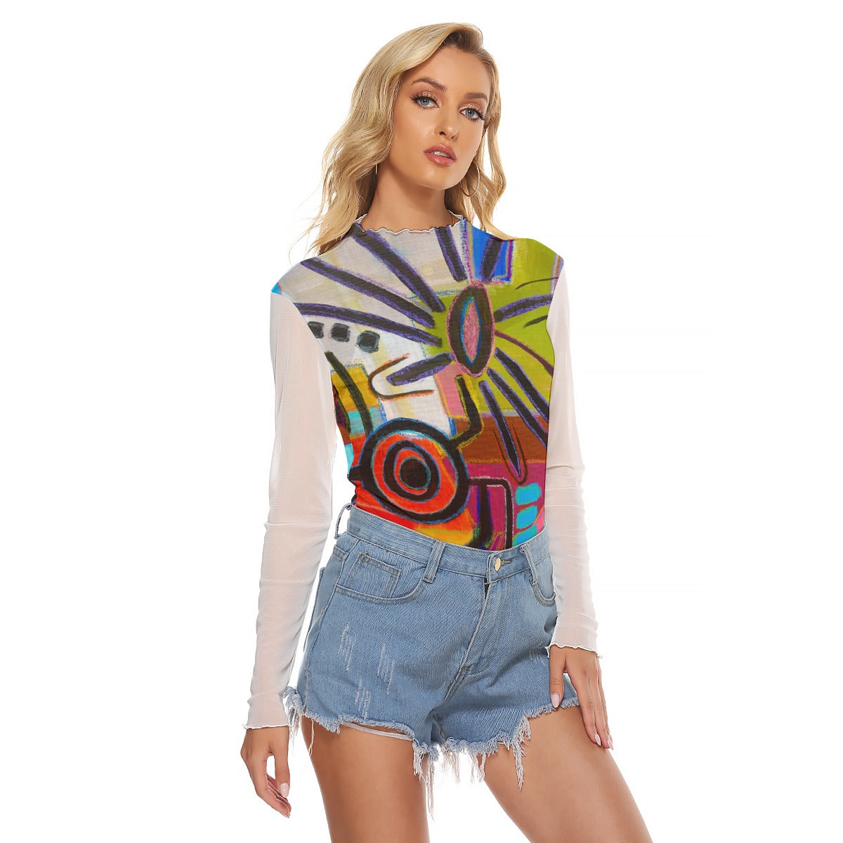 Mesh Long Sleeve Shirt, Pop Flowera