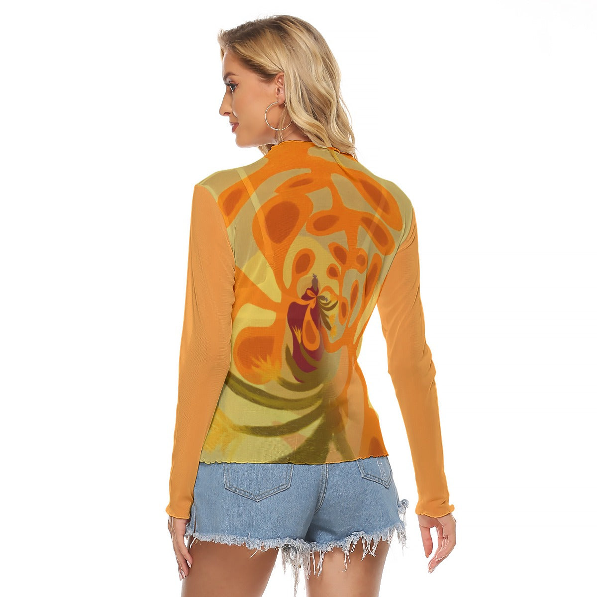 Mesh Long Sleeve Shirt, Mod Flowers