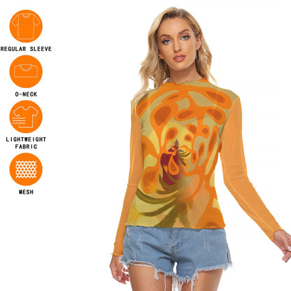 Mesh Long Sleeve Shirt, Mod Flowers