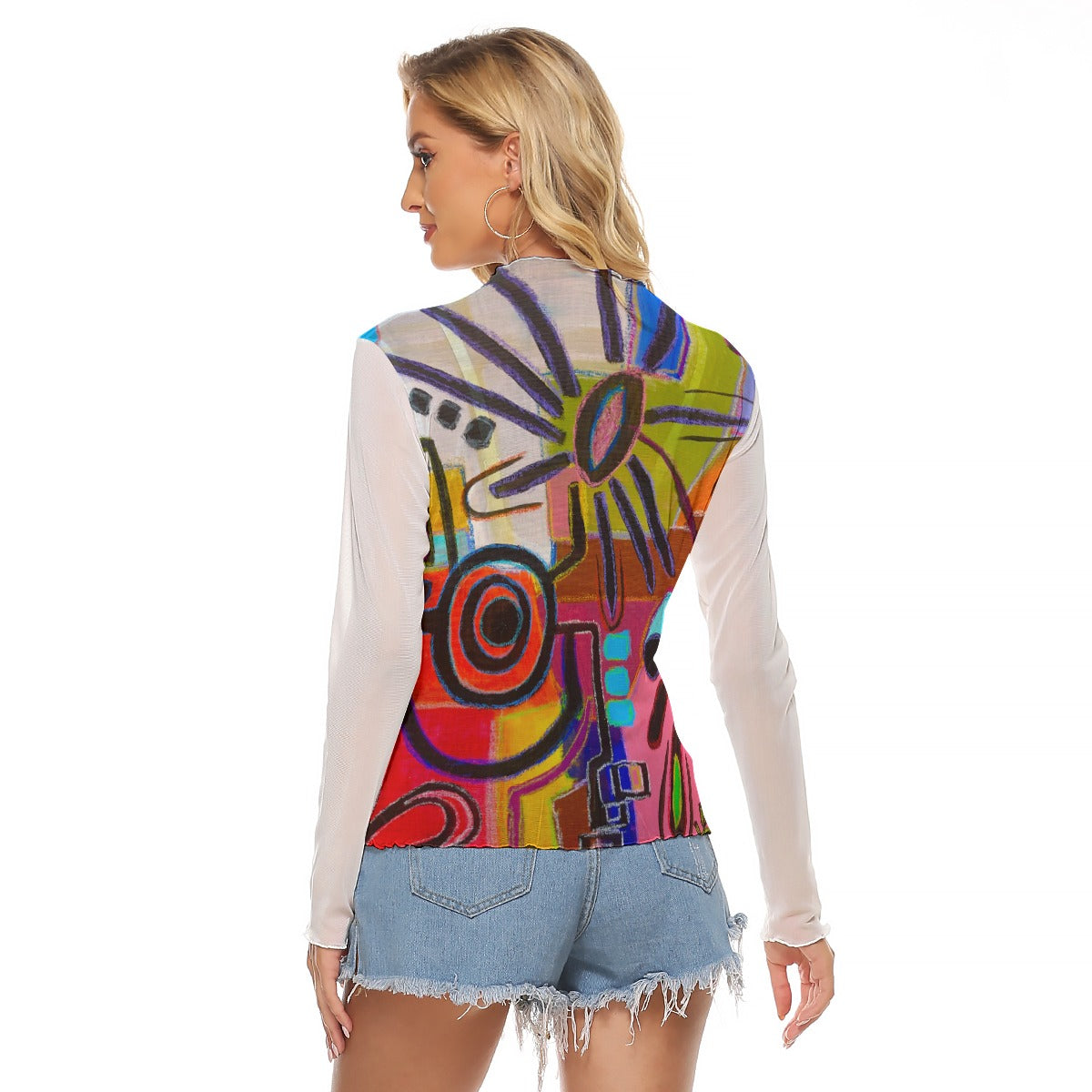 Mesh Long Sleeve Shirt, Pop Flowera