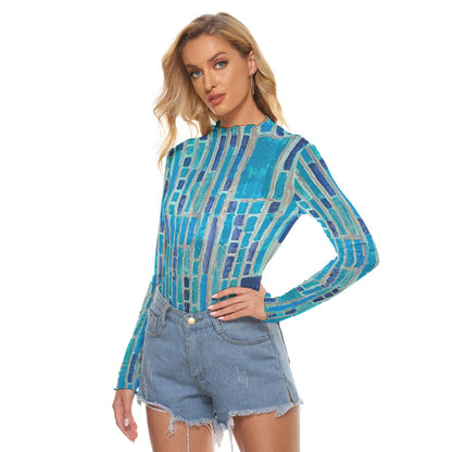 Mesh Long Sleeve Shirt, Blue Mosaic