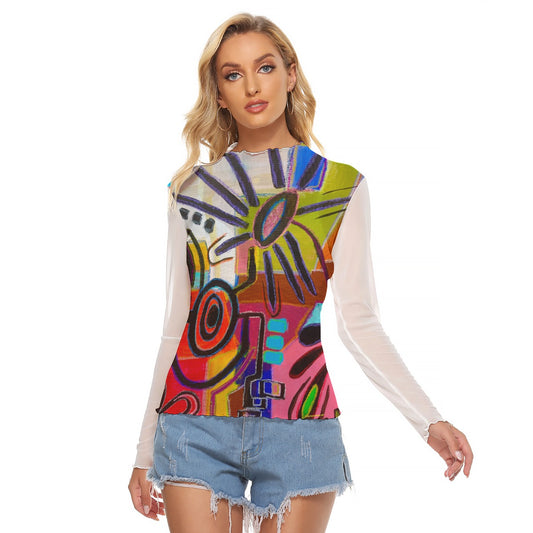 Mesh Long Sleeve Shirt, Pop Flowera