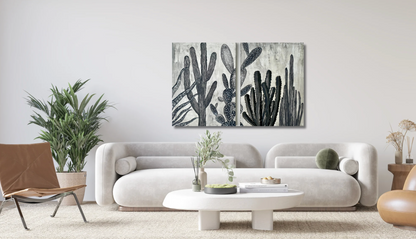 Grey Study Cactus Painting, Diptique