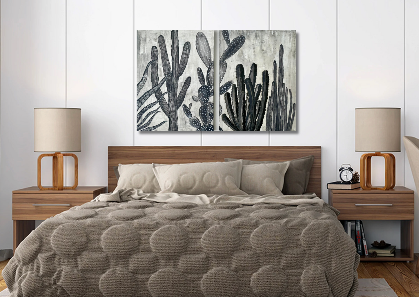 Grey Study Cactus Painting, Diptique