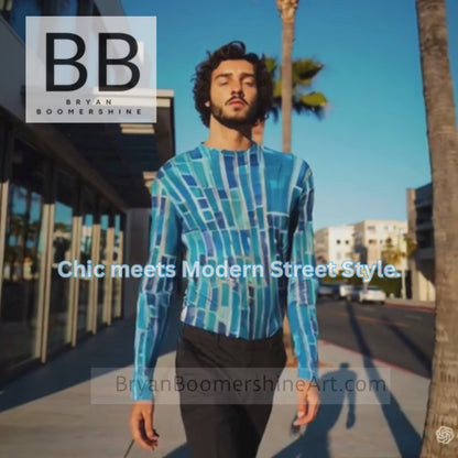 Mesh Long Sleeve Shirt, Blue Mosaic